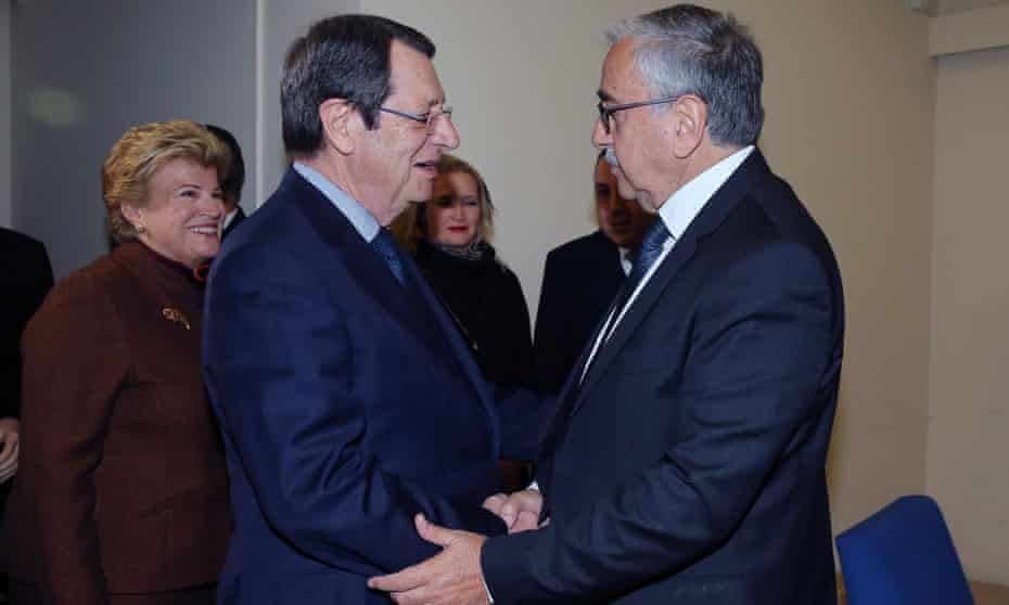 The Cyprus president, Nicos Anastasiades (L), meets the Turkish Cypriot leader, Mustafa Akıncı, in Nicosia