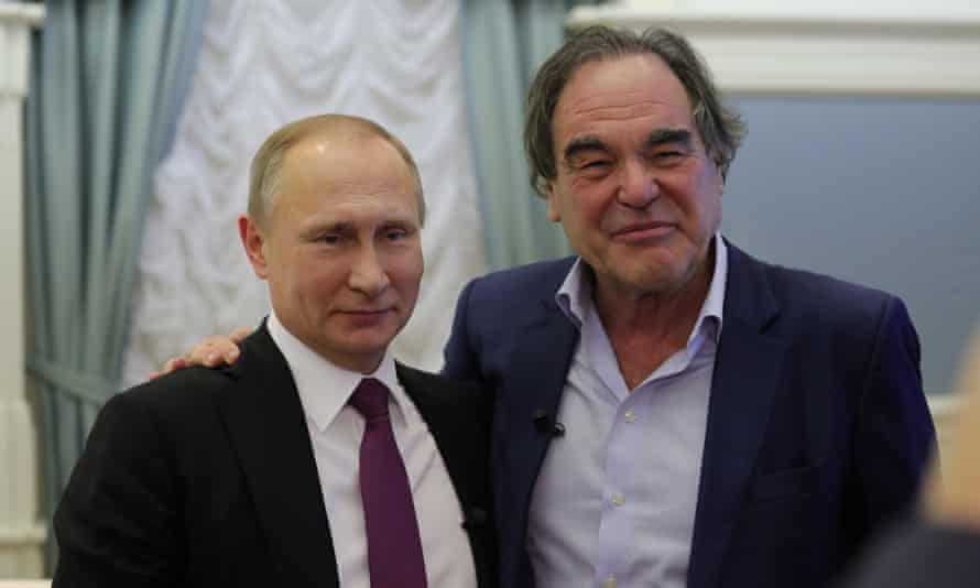 Picks his moments to challenge the leader … Oliver Stone during the making of The Putin Interviews.