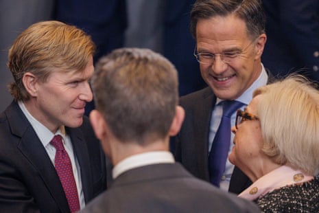 US Under Secretary of Defense Elbridge A. Colby (L), NATO Secretary General Mark Rutte (C), and Minister of the Armed Forces and Veterans of France Catherine Vautrin (R) during the meeting of the NATO Ministers of Defence at the North Atlantic Treaty Organization (NATO) headquarters in Brussels, Belgium, 12 February 2026.