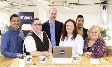 Prince William, Duke of Cambridge, meets crisis volunteers working with Shout.