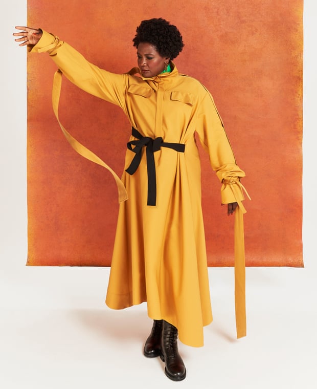 In the trenches: Sarah Niles wears dress and rollneck by Roksanda, earrings by Loveness Lee and boots by Legras at net-a-porter.com.