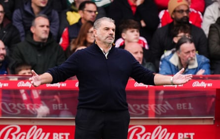 Ange Postecoglou reacts during his 40-day stint as head coach at Nottingham Forest