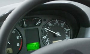 A speedometer in a car.