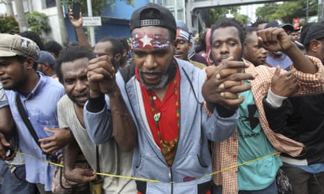Papuans protesting against Indonesian rule in Surabaya in December. Indonesian authorities have reacted harshly to 