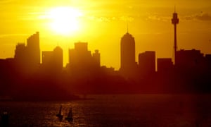 Sun setting on the skyline of Sydney