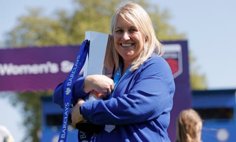 Emma Hayes lifts her fifth WSL title with Chelsea in May 2022.