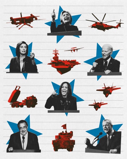 collage of politicians speaking and military equipment