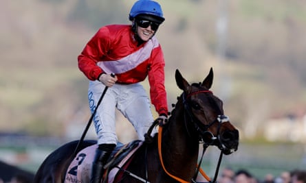 Rachael Blackmore celebrates victory on A Plus Tard in the Gold Cup.