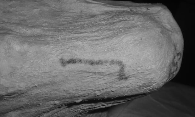A stick tattoo discovered on Gebelein Woman, a 5,000-year-old mummy in the British Museum’s collection.