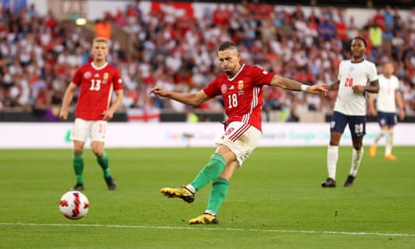 Zsolt Nagy thumps in the third goal for Hungary.