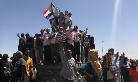 Demonstrators chant slogans in Khartoum.