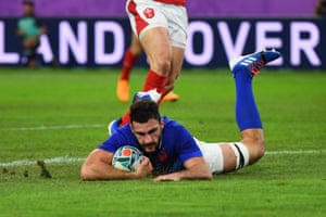 France’s flanker Charles Ollivon scores their second try.