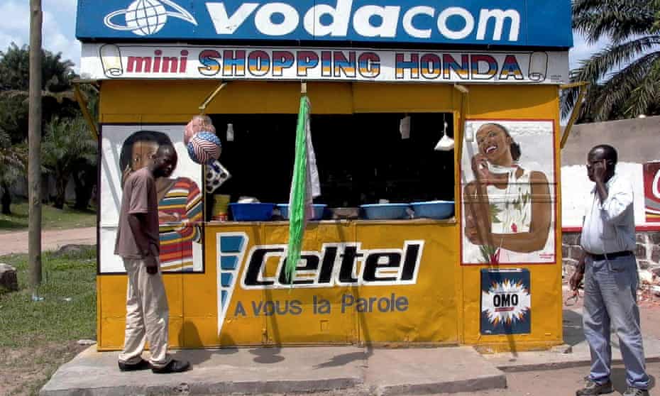 A roadside stall selling pre-paid cellphone cards in Kinshasa, Democratic Republic of Congo.