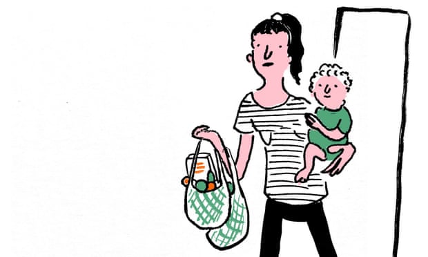 Illustration of single mother with child
