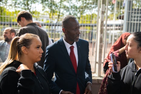Saint-Denis mayor Bally Bagayoko meets with students gathered outside Frédéric Bartholdi Vocational High School during a protest against a lack of resources in Saint-Denis, France last week.