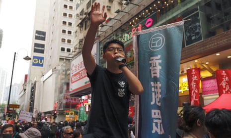 Jushua Wong addressing the crowd in Hong Kong, 1 January 2020