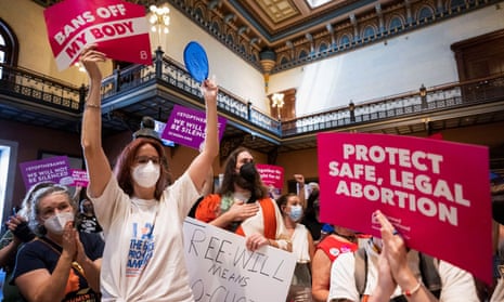 Demonstrators gather inside the state house to protest the abortion ban in Columbia, South Carolina, on 30 August 2022. 