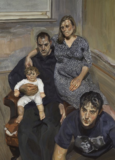 The Pearce Family, 1998, by Lucian Freud. The painting shows Rose Boyt aged 38, her husband Mark Pearce and his son Alex, and the couple’s new baby Stella.