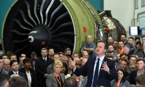 David Cameron speaks to employees at GE Aviation in Cardiff.