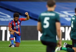 Crystal Palace’s Andros Townsend takes a knee in support of Black Lives Matter.