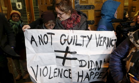 People protest against the acquittal of ex-radio host Jian Ghomeshi last year.