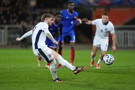 Harvey Elliott misses a penalty for England U-21s