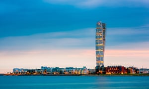 Malmö skyline and the Turning Torso building, Sweden.