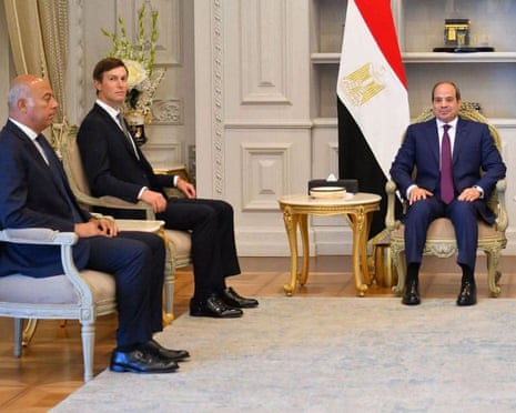 Egyptian president Abdel Fatah al-Sisi, Jared Kushner and others at talks in Cairo, Egypt, on Sunday
