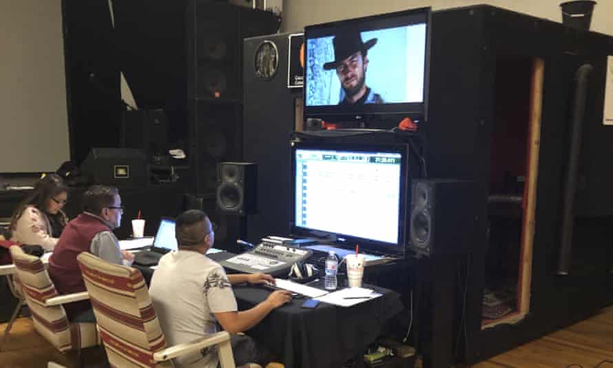 In this photo, Jennifer Jackson-Wheeler, Joe H Kee and Hawk Sequra work on the Navajo dubbing of the iconic Western film, A Fistful of Dollars, at Native Stars Studio in Gallup, New Mexico.
