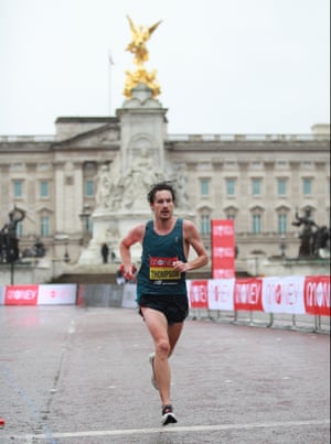 Chris Thompson of Britain in action during elite men’s race at the London Marathon in October 2020.
