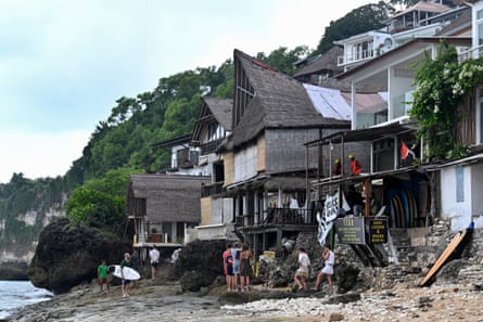 Dozens of villas and restaurants that were built without government permission on Bingin beach in Badung, Bali.