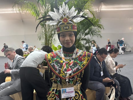 Nidya Al Khairi, a 24-year-old dancer, who has travelled to Belém from Indonesia for the Cop 30 climate conference.