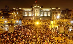 People take part in a protest against the Merino’s new government in San Martin Square on 14 November