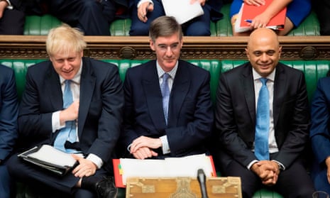 Jacob Rees-Mogg (centre) takes his seat as leader of the House of Commons.