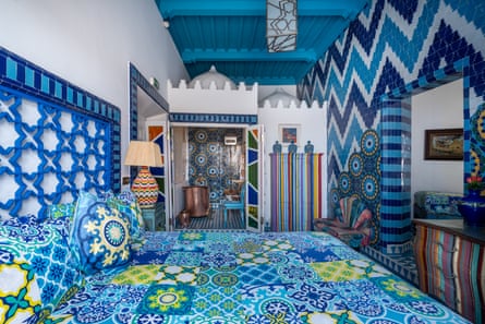 A bedroom in the Salut Maroc hotel in Essaouira.