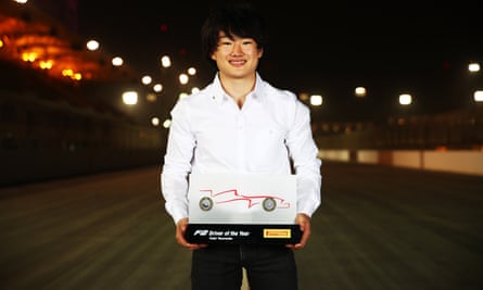 Yuki Tsunoda with the F2 driver of the year trophy in December 2020