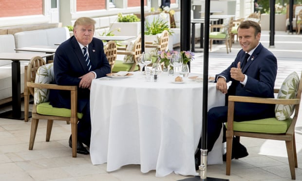 Donald Trump with Emmanuel Macron at the Hotel du Palais in Biarritz, south-west France, ahead of the start of the G7 summit