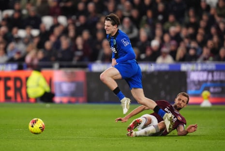 Bournemouth's Alex Scott is felled by Tomas Soucek leading to the West Ham player going into the ref’s book.