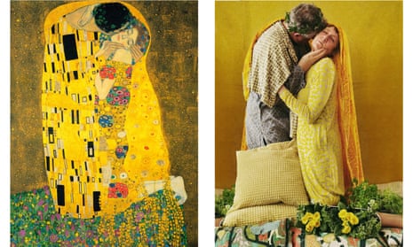 Molly O’Cathain’s parents as the lovers in The Kiss by Gustav Klimt – complete with Ikea cushions.