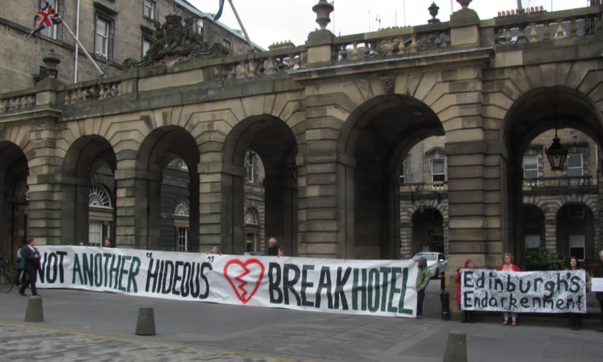 ‘Not another hideous heartbreak hotel’: local residents protest against the development.