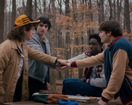 Gaten Matarazzo, Finn Wolfhard, Caleb McLaughlin and Noah Schnapp in the forthcoming fifth season of Stranger Things.