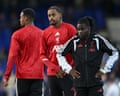 Bradley Barcola and Jeremie Frimpong of Liverpool