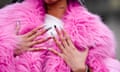 Street style nail art against a plush coat at Copenhagen fashion week’s AW2024 shows in January.