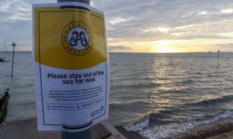 Sewage warnings along the beach in Southend-on-Sea in autumn 2021.