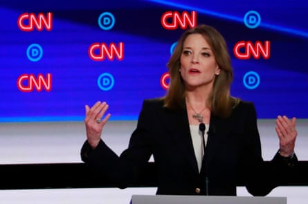 Williamson speaks on the first night of the second 2020 Democratic presidential debate in Detroit, Michigan, on 30 July 2019.