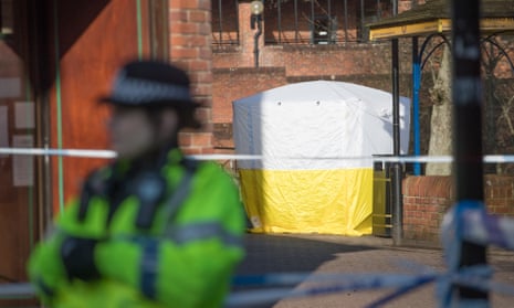 A police tent and cordon in Salisbury city centre in March
