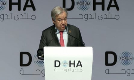UN Secretary-General António Guterres speaks in Qatar.
