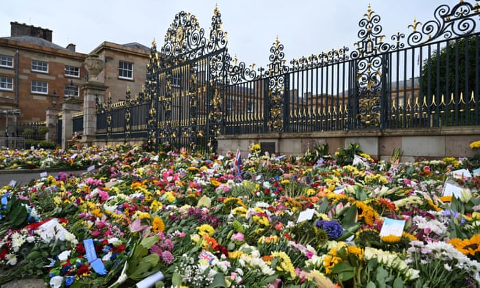 Floral tributes to Queen Elizabeth II outside Hillsborough Castle.