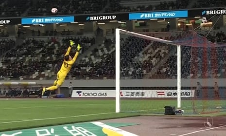 J.League footballer scores amazing goal from halfway line – video