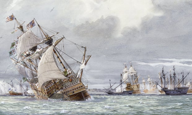 Detail from an oil painting showing the sinking of the Mary Rose